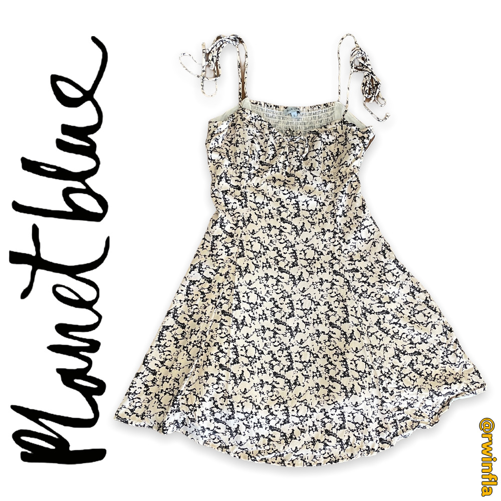 Blue Life Corset Mini Dress Smocked Back Tie Shoulder Summer Women's Size Small